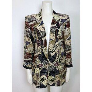 VINTAGE - WOMEN'S BROWN PRINT BLAZER JACKET - REQUIREMENTS - SIZE 6 PETITE